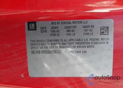 2016 Chevrolet Camaro 1Lt from USA, damaged, VIN 1G1FB1RSXG0156127